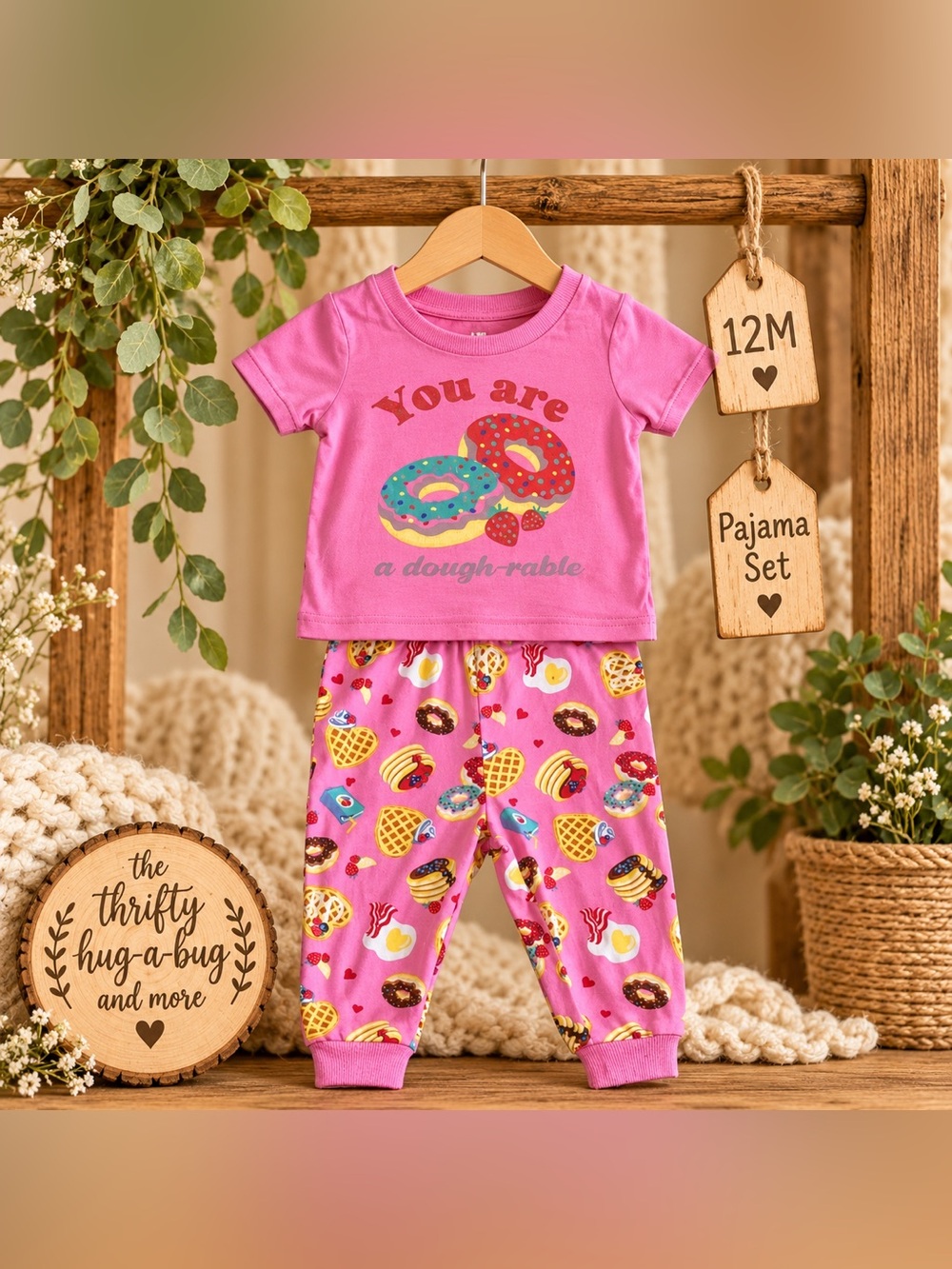 Girls Pink Breakfast Pajama Set | 12M 🍩🧇💗